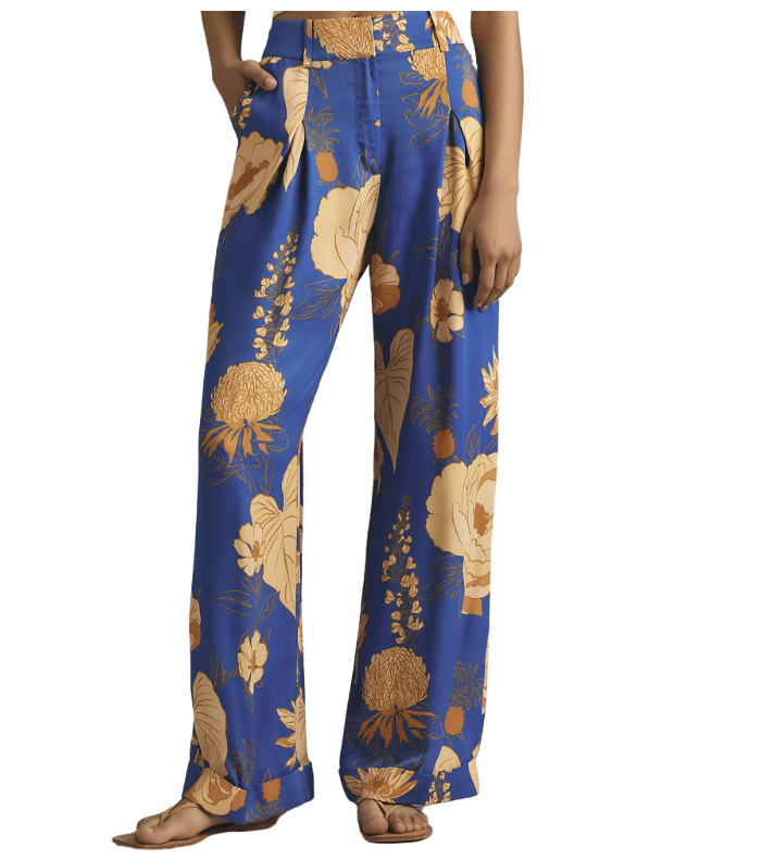 Floral Satin Wide Leg Trousers